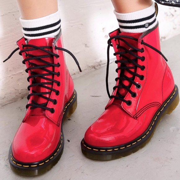 Dr. Martens Shoes - RARE Dr. Martens 1460 Lipstick Red Patent Leather Combat Boots 7